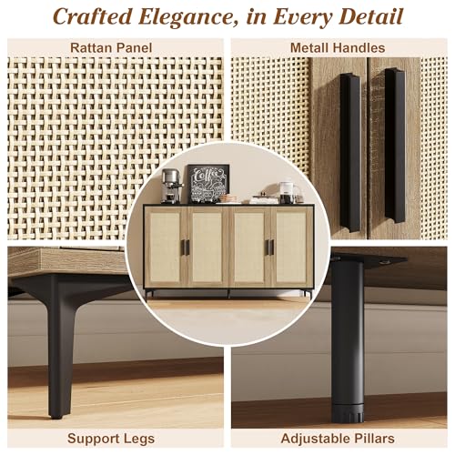 Sideboard Buffet Cabinet with Storage, 48" Rattan Coffee Bar, view 6