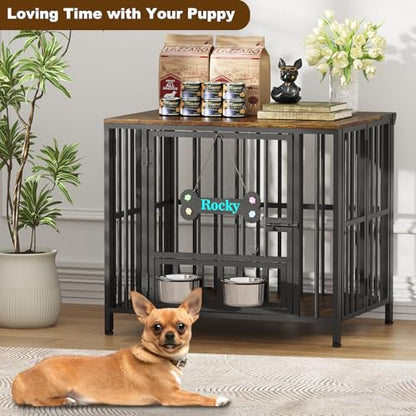 27" Foldable Dog Crate Furniture, No Assembly, Rustic Brown, view 7