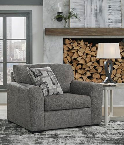 Signature Design by Ashley Gardiner Modern Upholstered Oversized Chair with 1 Throw Pillow, Gray
