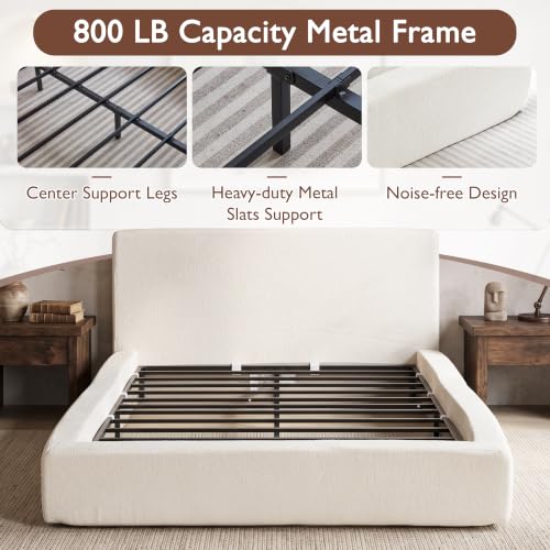 Queen Cloud Bed Frame with Cushion Headboard and 360° Foam Surround, view 7