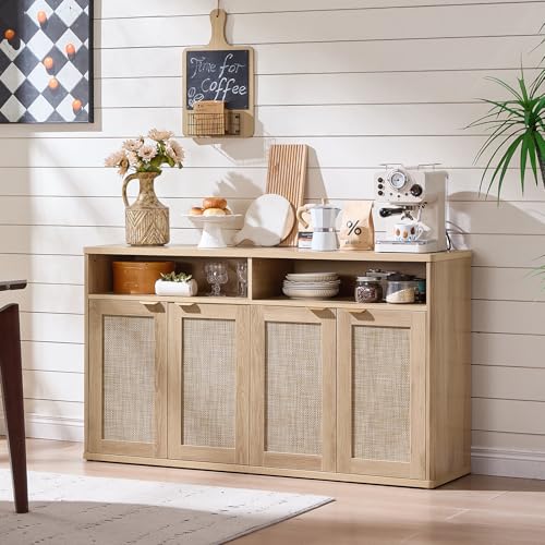55-Inch Rattan Buffet Cabinet with 4 Doors,Natural, view 8