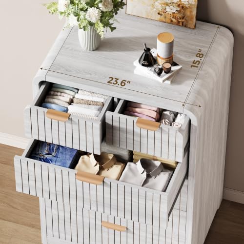 Fluted 6 Drawer Dresser for Bedroom, 43" Tall Dresser Chest of Drawers, view 6