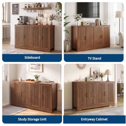 55.5” Fluted Sideboard Buffet Cabinet with 4 Doors, view 8