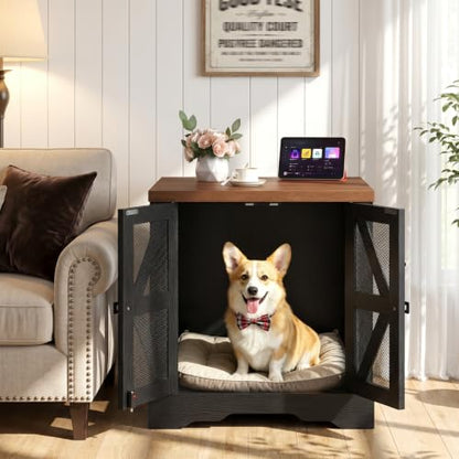 Dog Crate Furniture for Small to Medium Dogs, Dog Kennel Indoor with Barn Doors, view 3