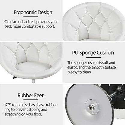Yaheetech Leather Vanity Chair with Back, 360° Swivel & Adjustable Height, Tufted Makeup Desk Chair for Bedroom, Dressing Table & Living Room, White