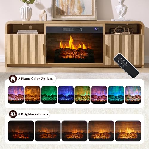70" Fluted Fireplace TV Stand with 30" Electric Fireplace, view 5