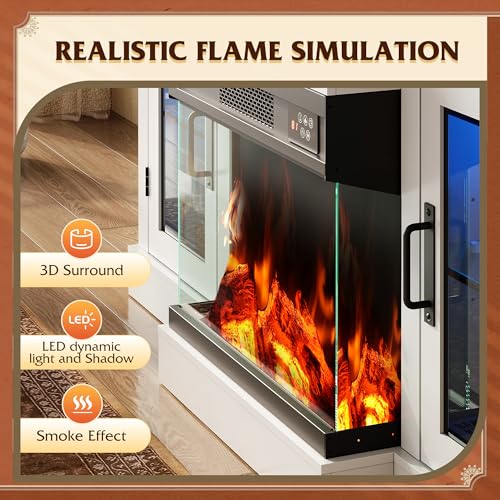 Fireplace TV Stand for 65 Inch TV, 3-Sided Glass Electric Fireplace, view 5