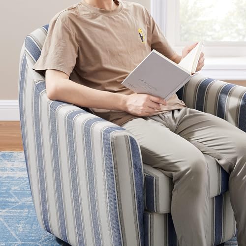 Swivel Accent Chair, Swivel Barrel Chair Modern Upholstered Round Armchair, Comfy Club Reading Chairs for Adults, Reading Accent Chairs for Living Room, Bedroom, Office (Navy Stripe)