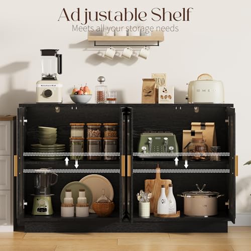 55.1" Sideboard Buffet Cabinet with Storage - LED Sideboard Cabinet, Black, view 5