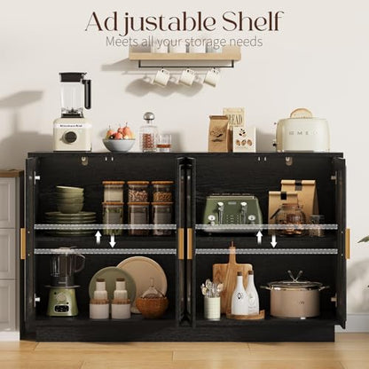 55.1" Sideboard Buffet Cabinet with Storage - LED Sideboard Cabinet, Black, view 5