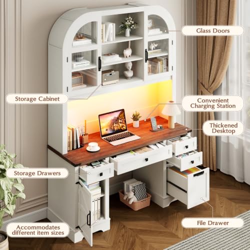 Farmhouse Computer Desk with Hutch, 83 inch Height Office Desk with Drawers, view 4