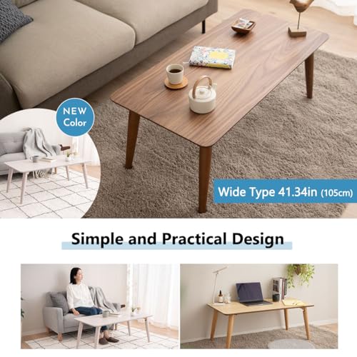Wood Folding Coffee Table Rectangle Large (20.5"x41.3") Light Gray, Floor Sitting Low Table Small Space Minimalist Japanese Tatami Room