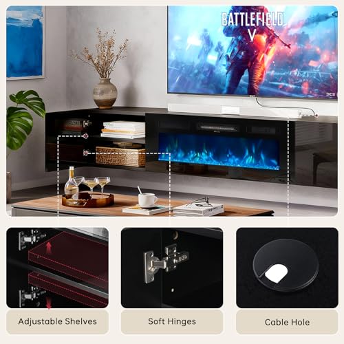 70'' Floating TV Stand with 36" Electric Fireplace, view 7