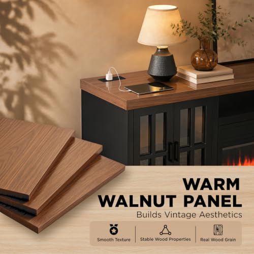 86" Wood Fireplace TV Stand, Black, view 5