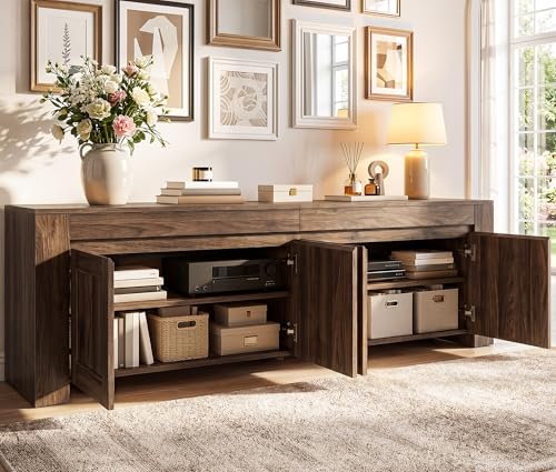 70 Inch TV Stand with Storage Doors for up to 80" TVs, Dark Walnut, view 4