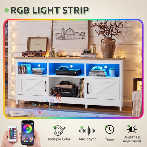 White & Walnut TV Console, Farmhouse, for 65" Screens, view 7