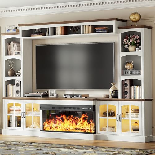 98" Farmhouse TV Stand with 36" Electric Fireplace, Bookshelves, Fits 75" TVs, view 2