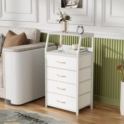 Tall Nightstand with 4 Fabric Drawers, Small Dresser for Bedroom, view 3