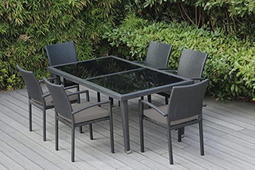 Genuine Ohana Outdoor Sectional Sofa and Dining Wicker Patio Furniture Set (14 pc Set) with Free Patio Cover (Gray)