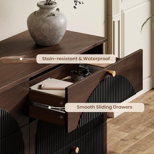 Arched Fluted Dresser for Bedroom 6 Drawers 55" Wide Walnut Black, view 7