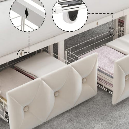 Full Upholstered Canopy Bed Frame with 2 Storage Drawers & Button Tufted, view 7