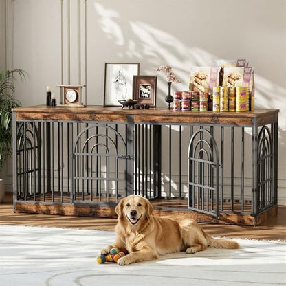 72" Wooden Double Dog Crate Furniture for 1-2 Dogs, view 8