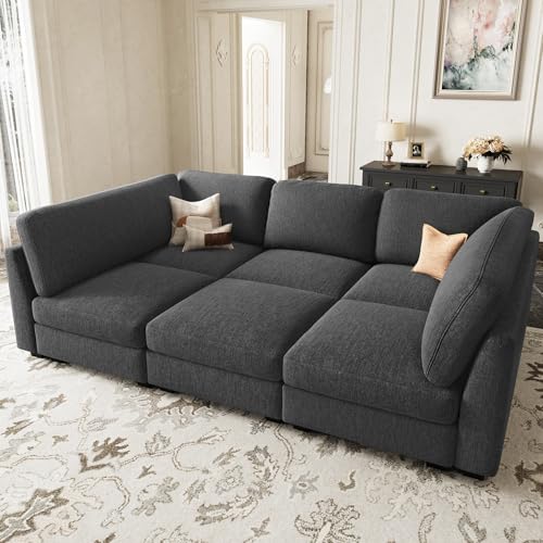 86.2" Sectional Sleeper Sofa Bed with Deep Seat Cloud Modular Sectional Couches for Living Room. Dark Grey Sofa