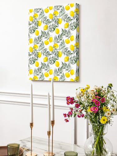 NuYeBiofx Summer Yellow Lemon Green Leaf Canvas Wall Art Prints,40"x28" Framed Picture Artwork Country Fruit Leaves Printed Canvas Oil Painting for Living Room Bedroom Office,Ready to Hang