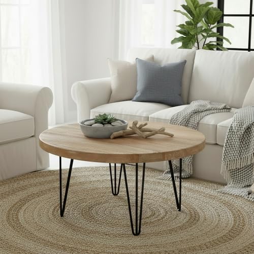 Reclaimed Old Elm Round Coffee Table 27.5"x27.5"x16" H Rustic Vintage Accent Table for Living Room Patio Bedroom Home Office