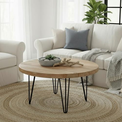 Reclaimed Old Elm Round Coffee Table 27.5"x27.5"x16" H Rustic Vintage Accent Table for Living Room Patio Bedroom Home Office