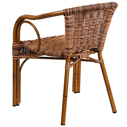 Cadiz Series Dark Red Bamboo-Aluminum Indoor-Outdoor Restaurant-Patio Chair with Burning Brown Rattan