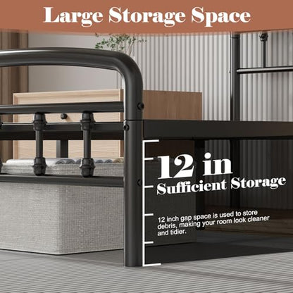 Full Victorian Metal Bed Frame with Headboard and Footboard, Black, view 6