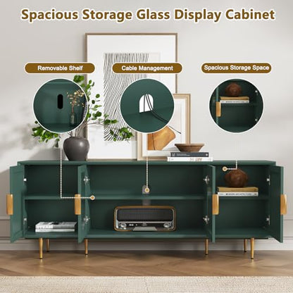 66" TV Stand for 75 Inch TV, Minimalist Media Console with Adjustable Shelves, Modern Entertainment Center with Storage for Living Room Bedroom, Green