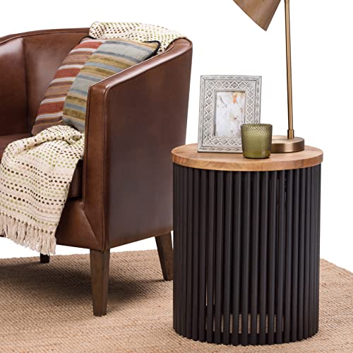 Demy Metal and Wood Accent Table - 18 inch Wide Solid Metal Round End Table in Natural and Black, Industrial Side Table or Coffee Table for Living Room with Compact Design, Assembled | Side Table