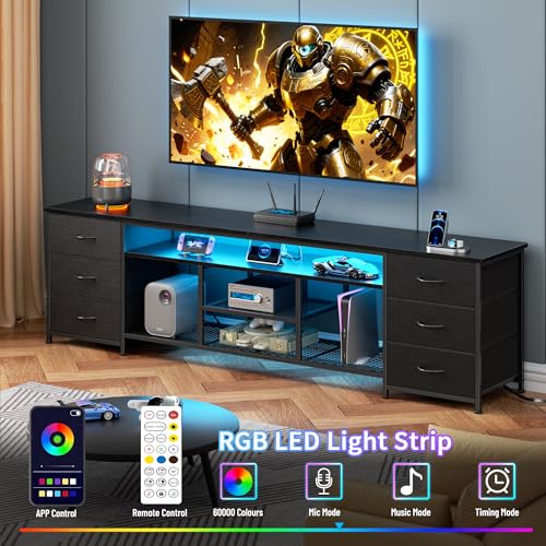 71 Inch LED TV Stand, Entertainment Center, Black, view 5