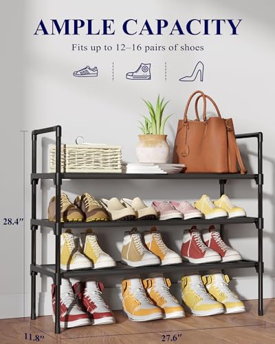 Shoe Rack - 3-Tier Shoe Organizer, Shoe Rack for Closet, Entryway, Bedroom, Easy- Assembly Storage Shelf with Side Handles, 27.6" Wide - 3 Tiers, Black