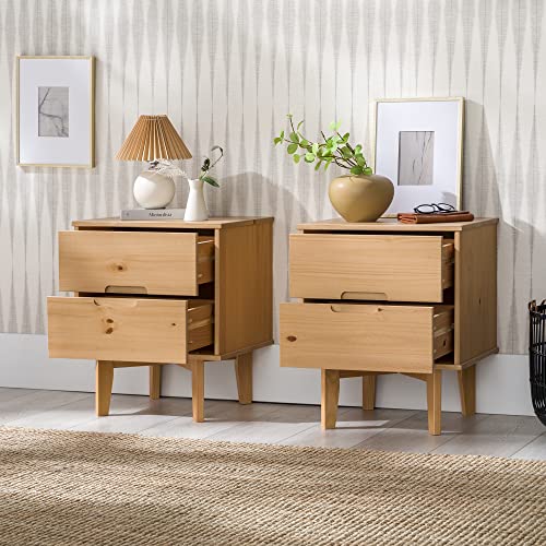 Brynn Modern Solid Wood Groove Handle Nightstands, Set of 2, Natural Pine