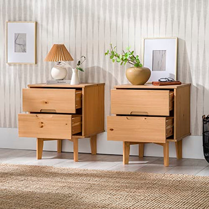 Brynn Modern Solid Wood Groove Handle Nightstands, Set of 2, Natural Pine