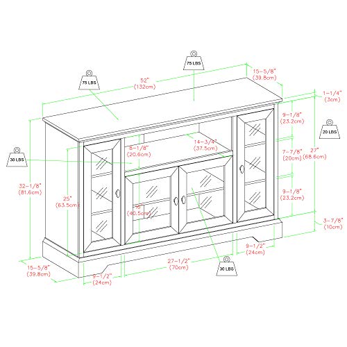 Traditional Wood Universal TV Stand for TV's up to 58" Flat Screen Living Room Entertainment Center, 52 Inch, White