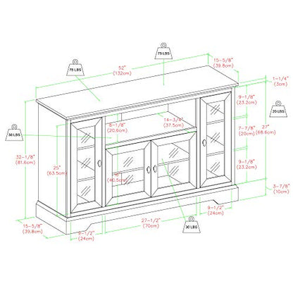 Traditional Wood Universal TV Stand for TV's up to 58" Flat Screen Living Room Entertainment Center, 52 Inch, White