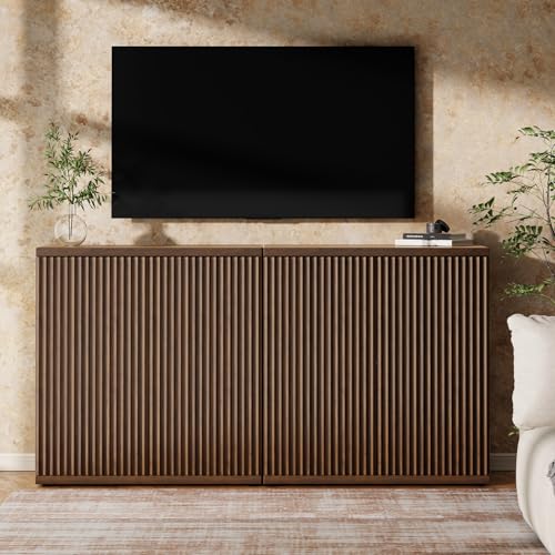 Fluted Buffet Cabinet with Storage Sideboard with 2 Doors& Adjustable Shelf, view 3
