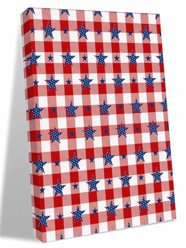 NuYeBiofx National Flag Day Canvas Wall Art Prints,30"x20" Framed Picture Artwork Patriotic Stars on Buffalo Tartan Lattice Printed Canvas Oil Painting for Living Room Bedroom Office,Ready to Hang