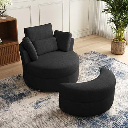 Swivel Barrel Accent Chair with Half Moon Storage Ottoman, view 2