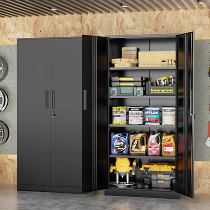 72" Storage Cabinet,2 Locking Doors & 4 Adjustable Shelves,Tall Cabinets,Heavy Duty Steel Cabinet for Home, Office, Warehouse, School (Black)