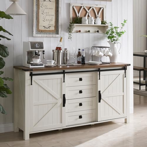 60" Wide Farmhouse Sideboard Buffet Cabinet, Antique White, view 2