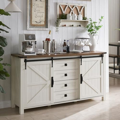 60" Wide Farmhouse Sideboard Buffet Cabinet, Antique White, view 2