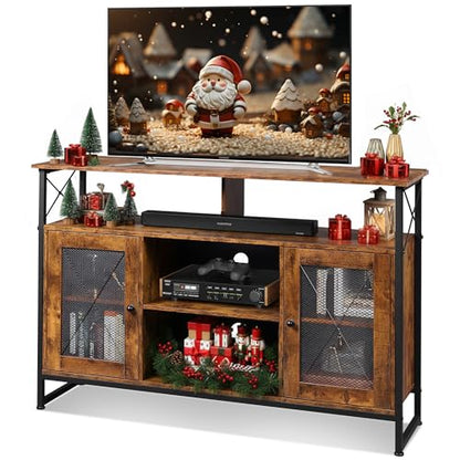 TV Stand 55 inch TV, Tall Entertainment Center with Storage, Farmhouse Industrial TV Console for Bedroom Living Room, Rustic Brown