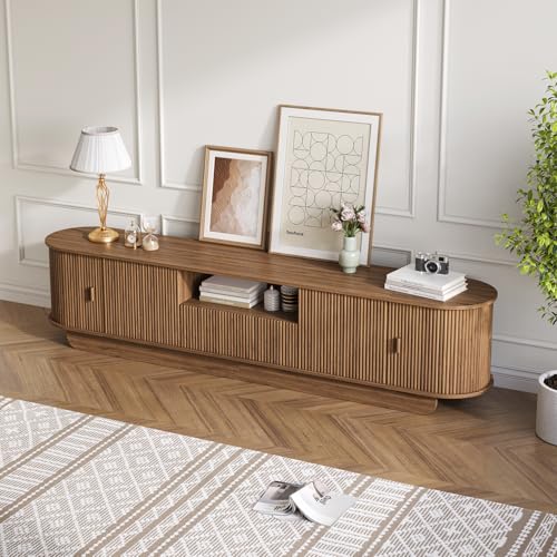 86.6'' Fluted TV Stand for 55-85 Inch, Walnut TV Console, view 8