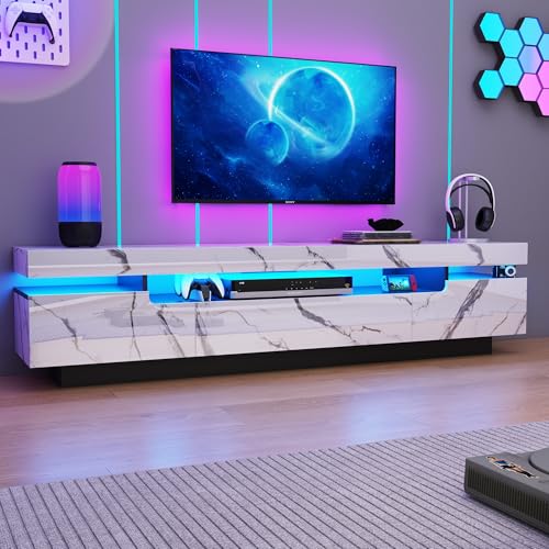 70IN White TV Stand for 75/80 inch TV, Modern LED TV Stand for Living Room, view 7