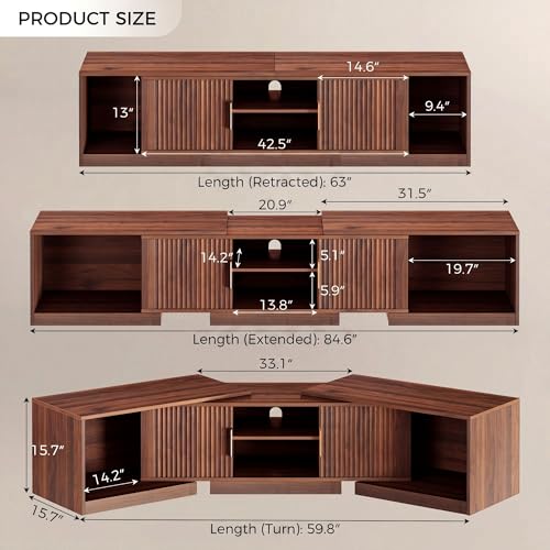 TV Stand for 55-80 Inches TVs, 63"-84.6" Adjustable Length, view 3